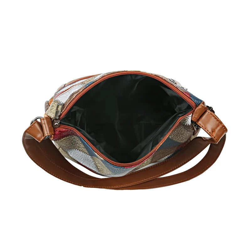 Women's  Crossbody Shoulder Bag, Lightweight Geometric Pattern, Multi-Layer Design, Secure Zipper Closure, Colorful Accessories (Copie)