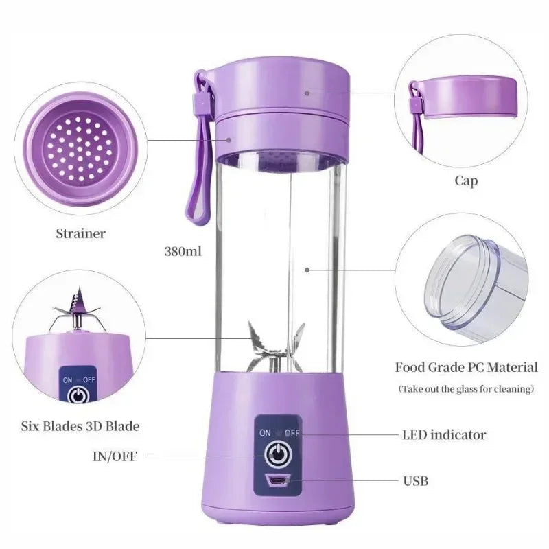 Portable Electric Handheld Blender Rechargeable Travel Fruit Juicer Cup Mini Mixer for Smoothies Milkshakes (Copie)
