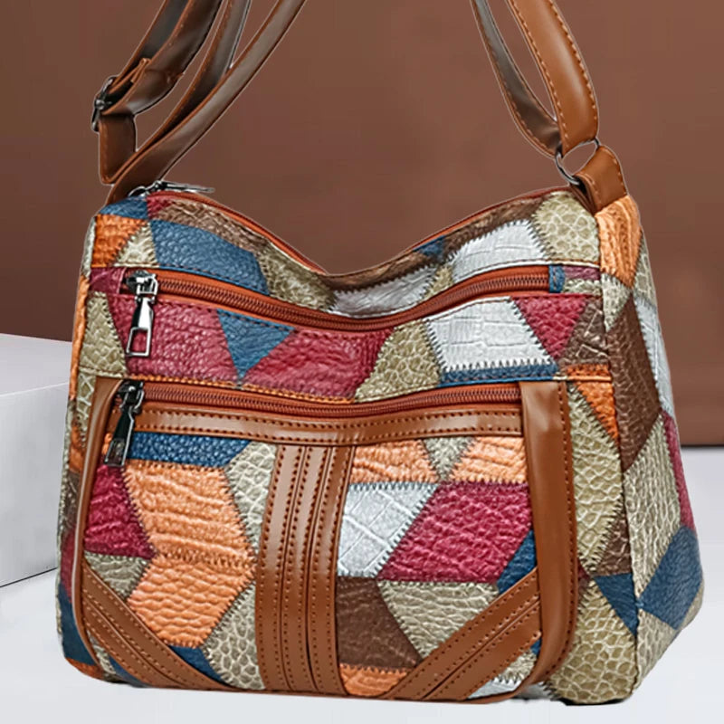 Women's  Crossbody Shoulder Bag, Lightweight Geometric Pattern, Multi-Layer Design, Secure Zipper Closure, Colorful Accessories (Copie)