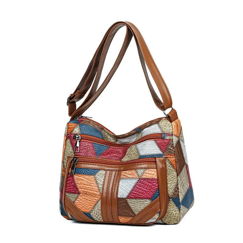 Women's  Crossbody Shoulder Bag, Lightweight Geometric Pattern, Multi-Layer Design, Secure Zipper Closure, Colorful Accessories (Copie)
